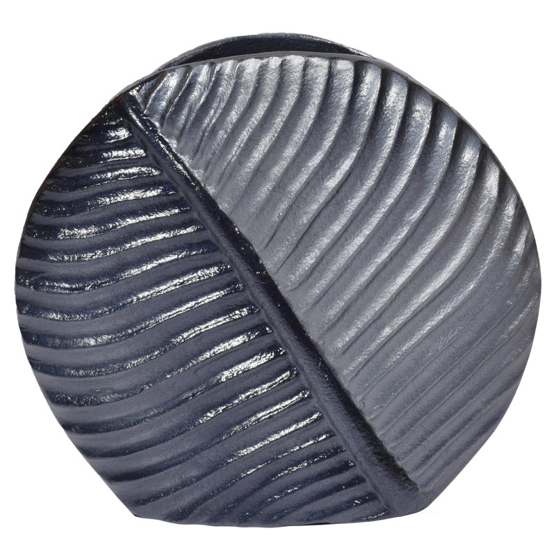Vase de table en forme de feuille d'aluminium coulé en aluminium, gris deux tons 7,5 pouces