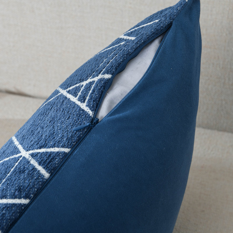 Geometric Pattern Modern Chenille Jacquard Pillow Cover, Dark Blue, 16"H x 16"W