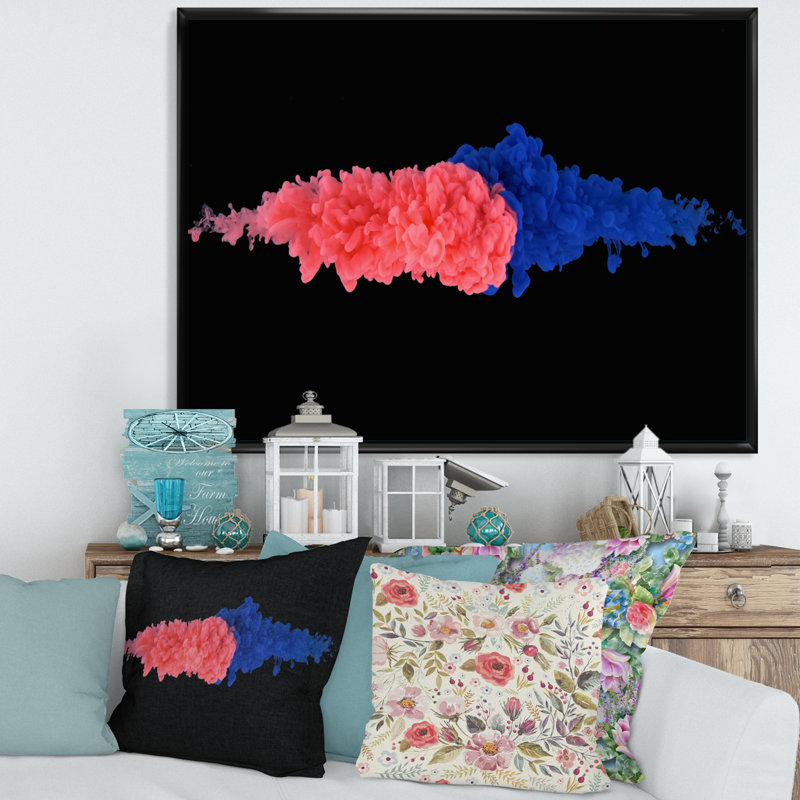 «Red and Blue Ink Streams Mix in the Center I», impression sur toile, H 12 po x l 20 po, Toile à cadre flottant noir