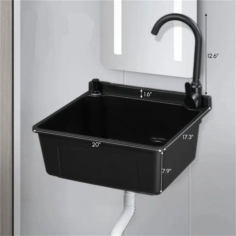Plastic Wall-Mounted Utility Sink With Wall Bracket, Black