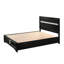 Lit plateforme contemporain pour grand lit avec accents argentés chatoyants, tiroirs de rangement, finition noire, bois massif, aspect de fabrication de tiroir, rangement, bois
