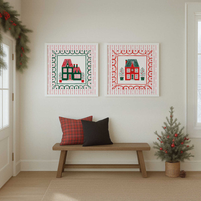 Ensemble de 2 impressions Evergreen Holiday Home, 12 po x 12 po, Blanc opaque