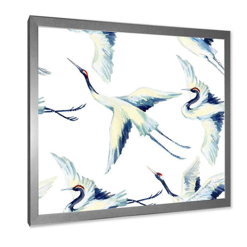 " Asian Crane Bird " Painting Print, Silver Framed Canvas, 30" H x 30" W x 1.5" D