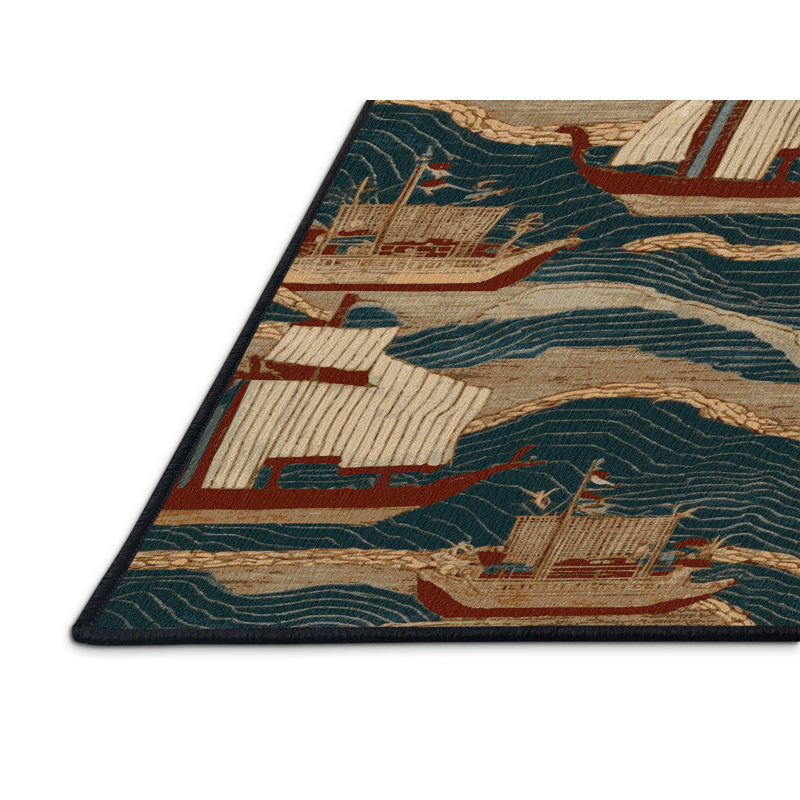 Machine Washable Art Deco Black Area Rug, Rectangle 5' x 7'