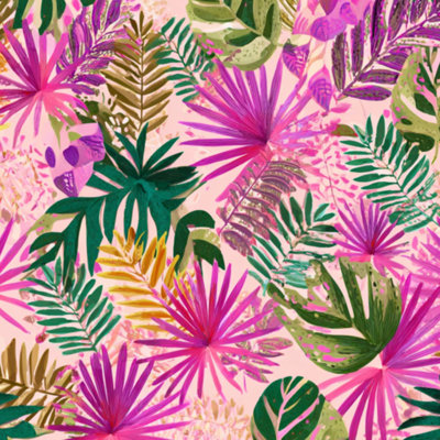 Peel and Stick Wallpaper Tropical Palm Tree Pink Leaves Geometric Contact Paper Removable Self Adhesive Wall Mural Wall Decor for Bedroom Kitchen Cabinets 17.7in x 118in