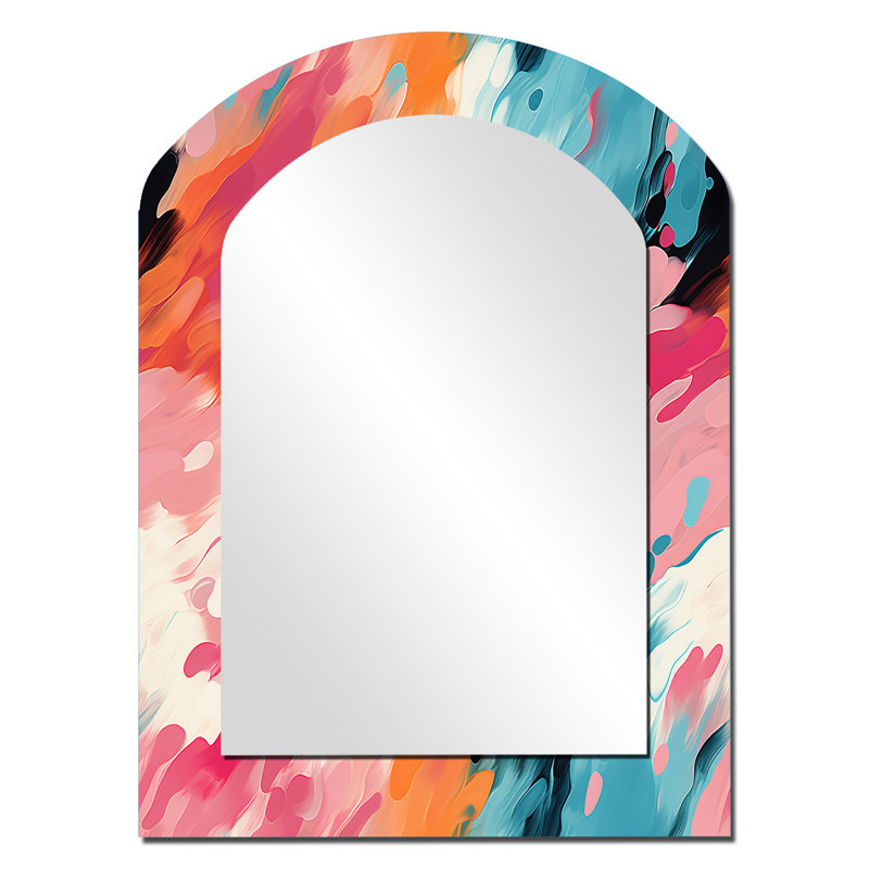 Multicolore Feather Fury - miroir mural décoratif asymétrique abstrait, miroir arqué moderne, impression d'art en métal