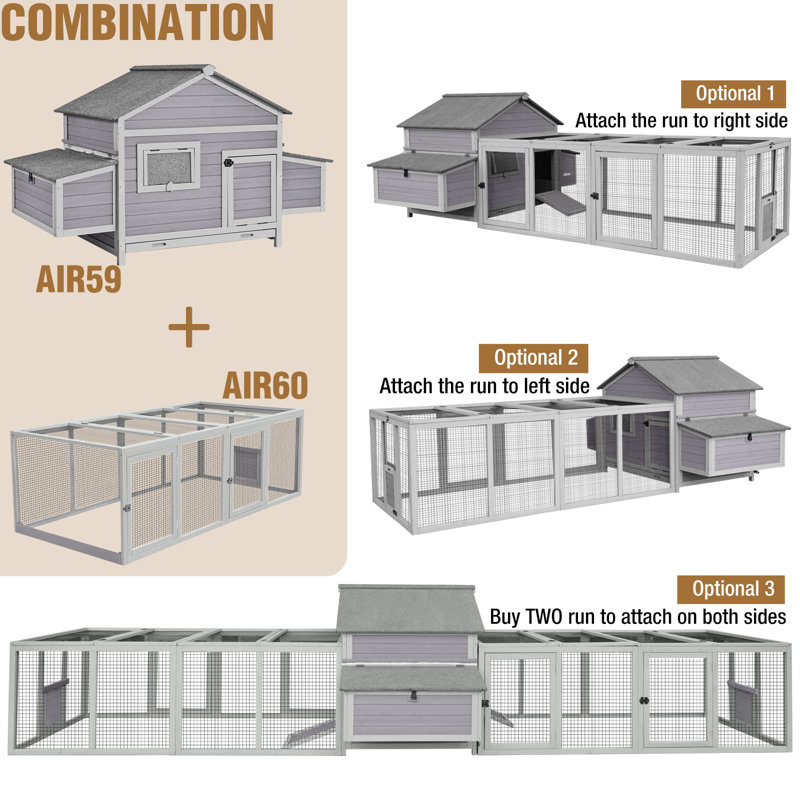 Chicken Coop Outdoor Hen House Duck Coop Rabbit Hutch Wooden Poultry Cage With 3 Perches,2 Sides Large Nesting Boxes
