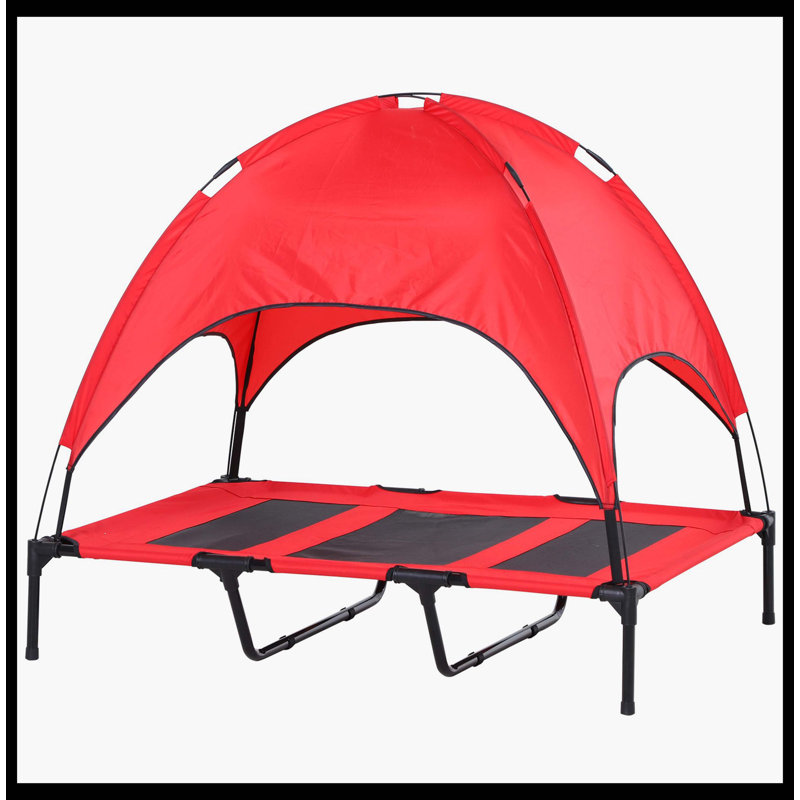 Lit pour animal de compagnie de style moderne, lit pour chien portatif surélevé, 42.5" H x 48" W x 36.3" D, Noir / Rouge