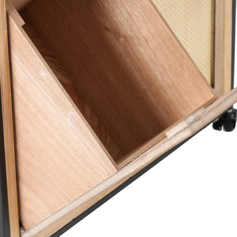 Natural Wood and Rattan Mobile Storage Cart with Wheels