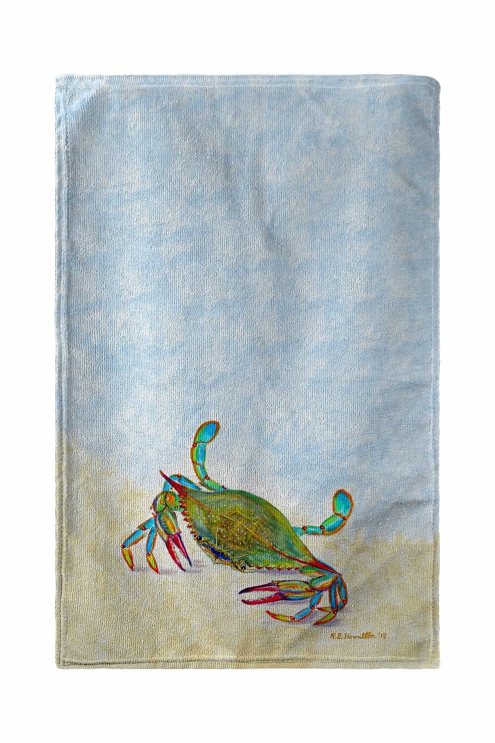 Crab Tea Towel in Teal - Hand Printed Flour Sack Tea Towel, Kitchen Towel