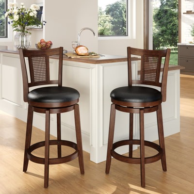 26" Swivel Upholstered Counter Stool with Solid Wood Frame & Faux Leather Seat for Kitchen (Set of 2)