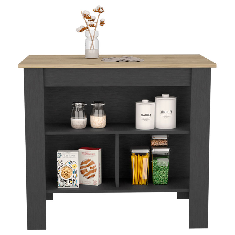 Kymora Wood Kitchen Island, Brown, Black