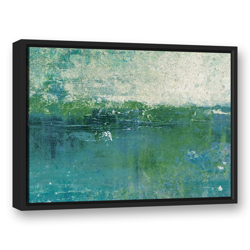 « blue green littoral abstract black », reproduction de peinture à l’acrylique, H 18 po x l 24 po, Cadre noir