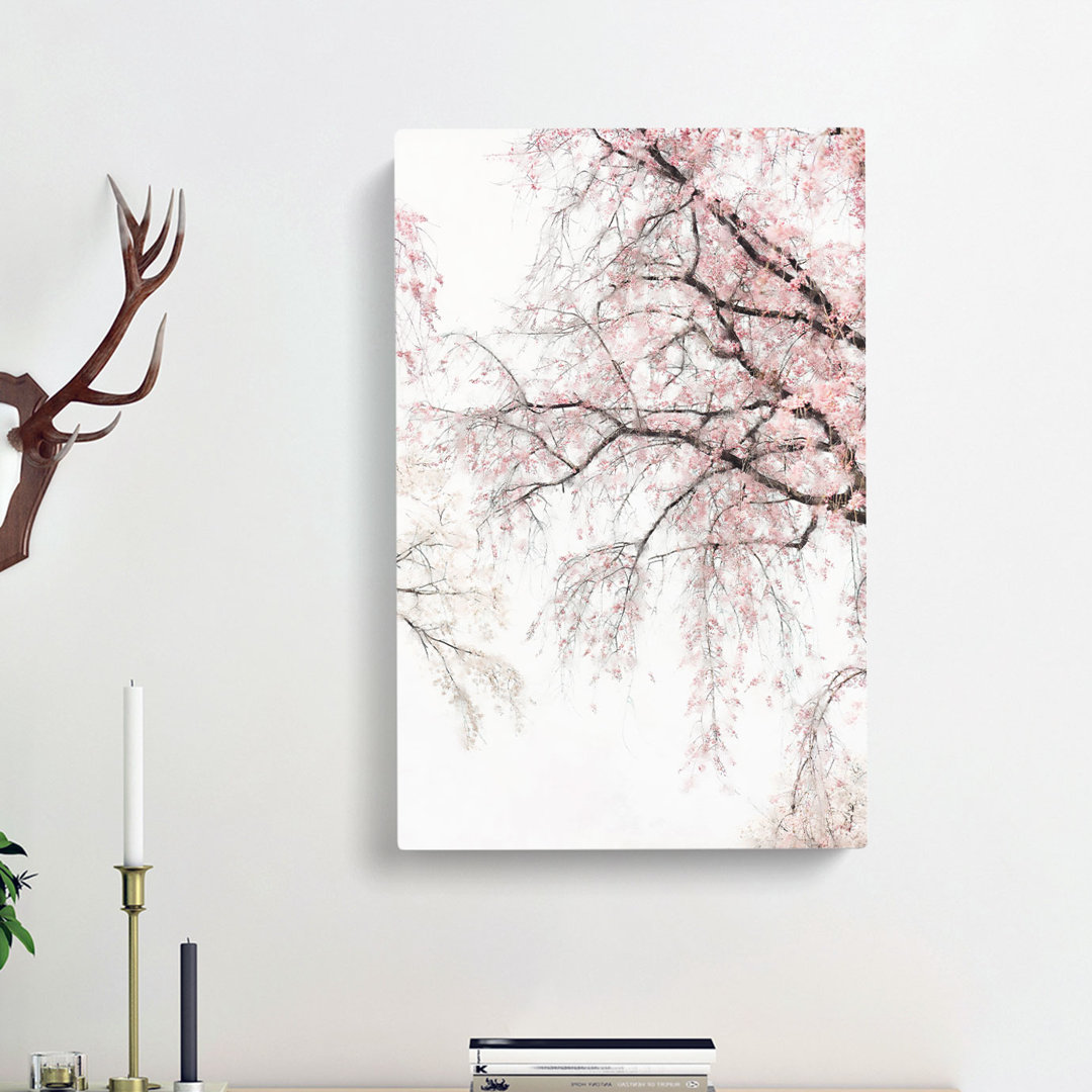A Pink Cherry Blossom Tree Abstract - Wrapped Canvas