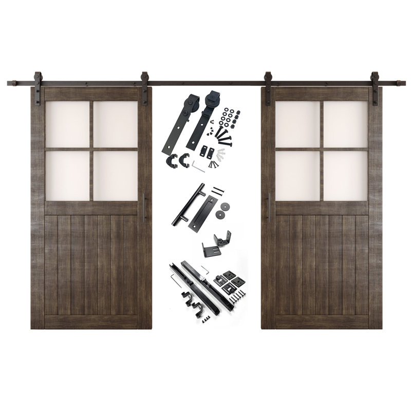 Portes de grange non assemblées et finies en verre givré demi-Lite 26 po x 80 po Homacer Ebony, 26 po x 80 po