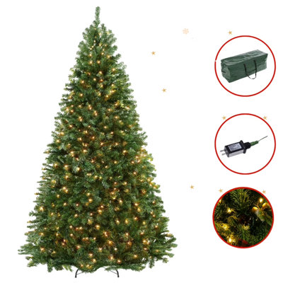 Sapin de Noël artificiel pré-éclairé 6,5 pi avec lumières DEL - Arbre à charnières de qualité supérieure pour la maison, le bureau, la fête - Charnières en métal, base pliable et sac de rangement