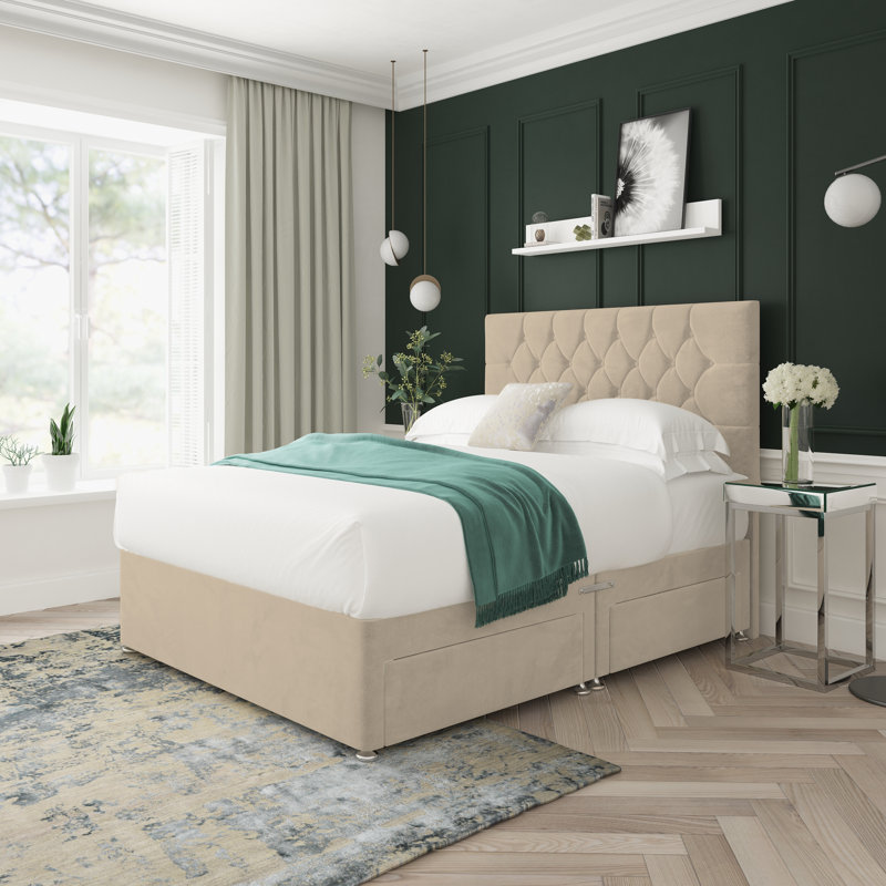 Upholstered Divan Bed, Beige, 4 Drawers, Super King (6')