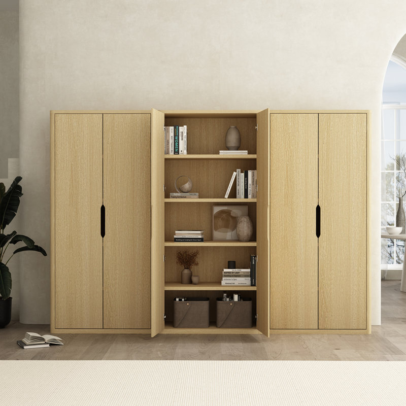 Rivington 79" H x 38" W Modern 5-Shelf Bookcase Cabinet with Doors in Natural Oak, Natural Oak
