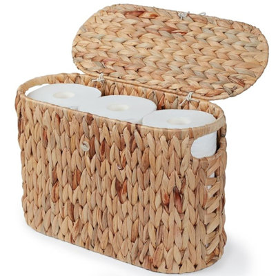  Rangement pour papier hygiénique Water Hyacinth avec couvercle pouvant contenir jusqu'à 6 méga rouleaux
