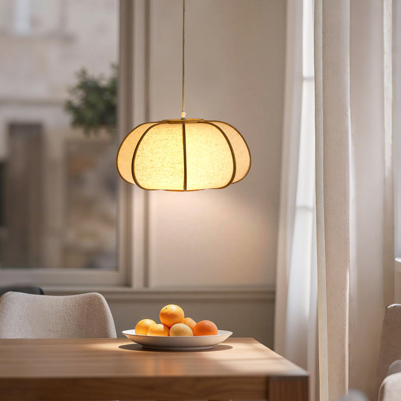 Luminaire suspendu cylindrique doux en forme de citrouille, Naturel