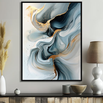 Toile abstraite abstraite et glaciaire dorée de reflets liquides II - formes, art mural sur toile