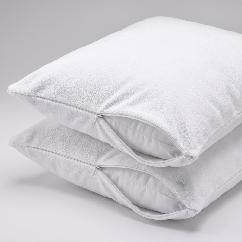 Premium Cotton Terry Cloth Pillow Protector - Waterproof, Hypoallergenic & Pest Resistant, Standard/Queen