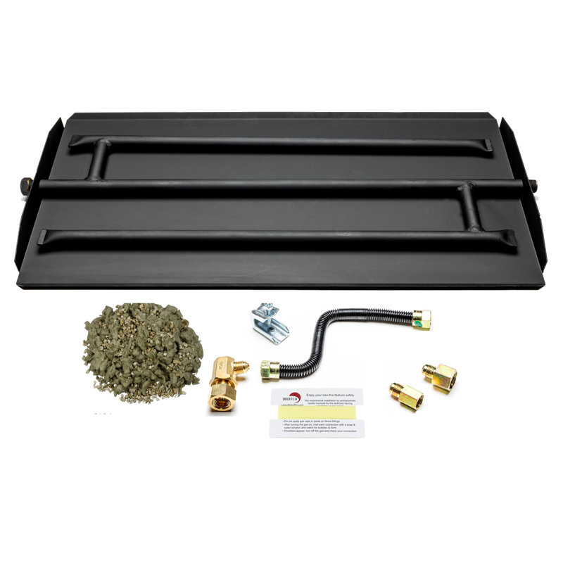 Tretco Powder Coated Triple Row Gas Burner Pan & Connection Kit for Fire Pit or Fireplace NG Natural Gas - Easy to Install + Bonus Bag of Glowing Embers