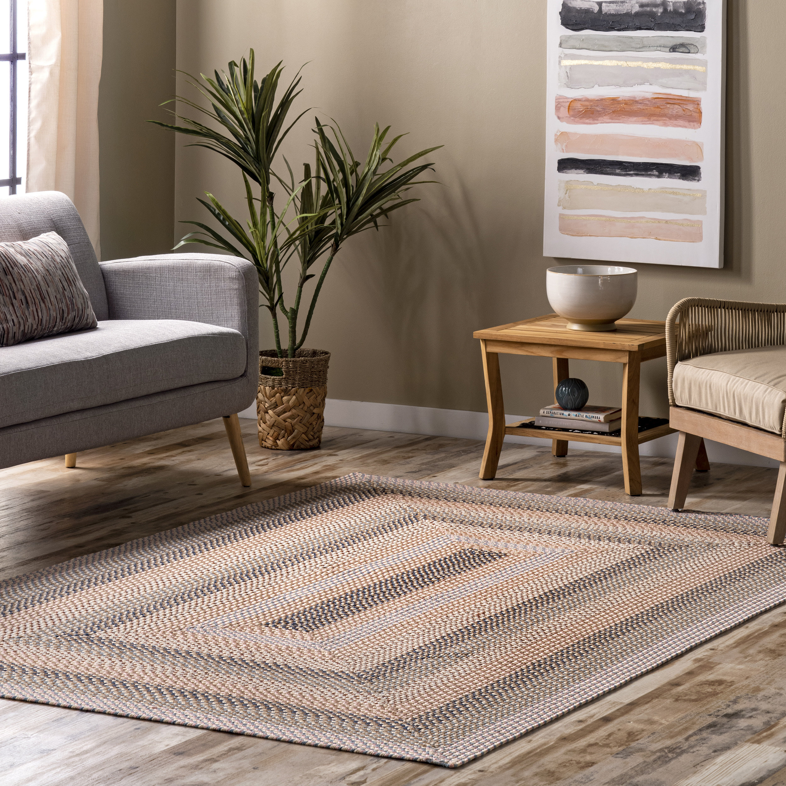 Dakota Fields Jordan Striped Braided Beige/Brown/Blue Indoor / Outdoor ...