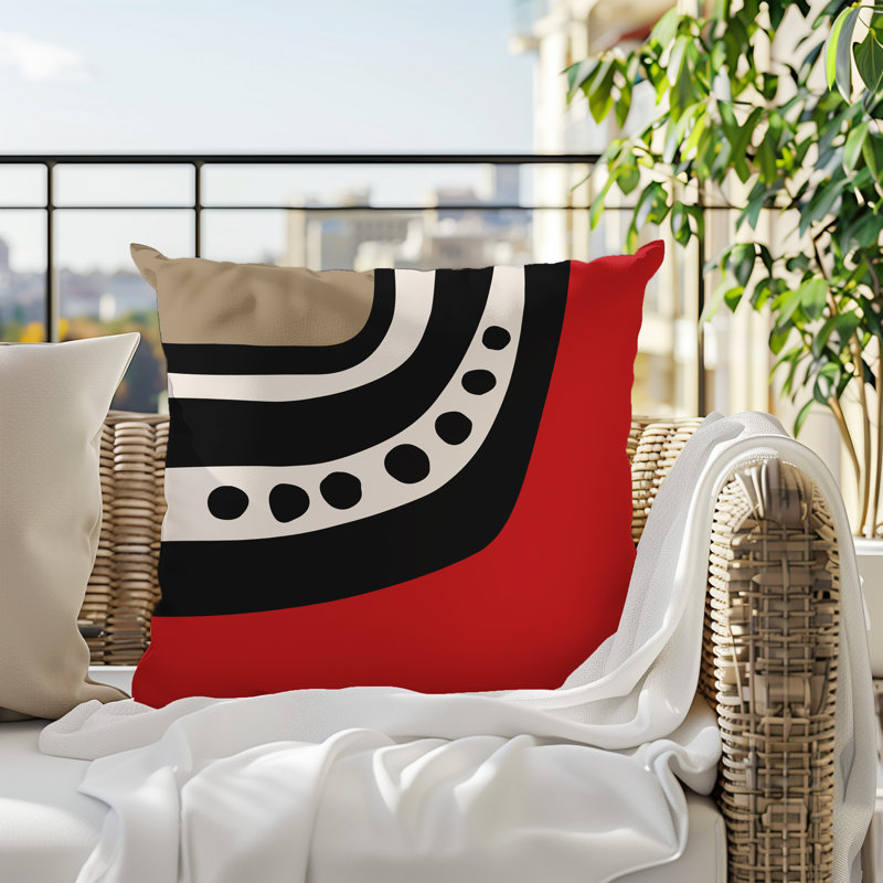 Oreiller carré réversible intérieur / extérieur Tobe Minimalist, H 19 po x l 19 po, Rouge / noir / blanc cassé