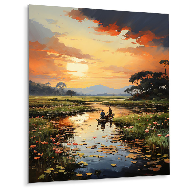 Delta du Vietnam, coucher de soleil II - Vietnam, reproduction d'art sur métal, H 40 po x l 30 po x P 1 po