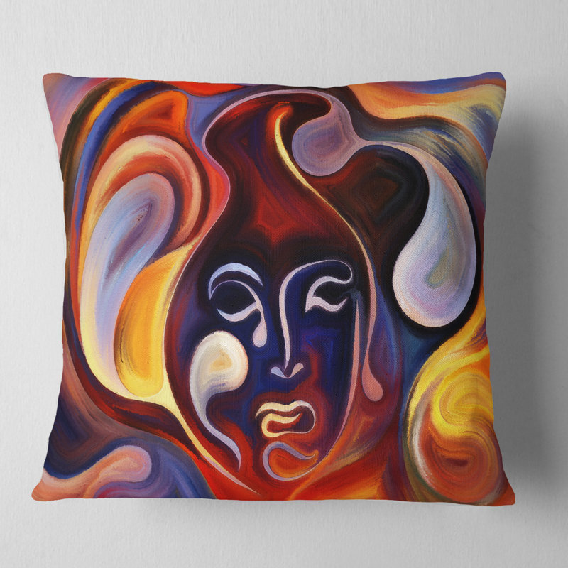 Waves of Thought - Coussin imprimé abstrait, 16 po x 16 po, Coussin décoratif
