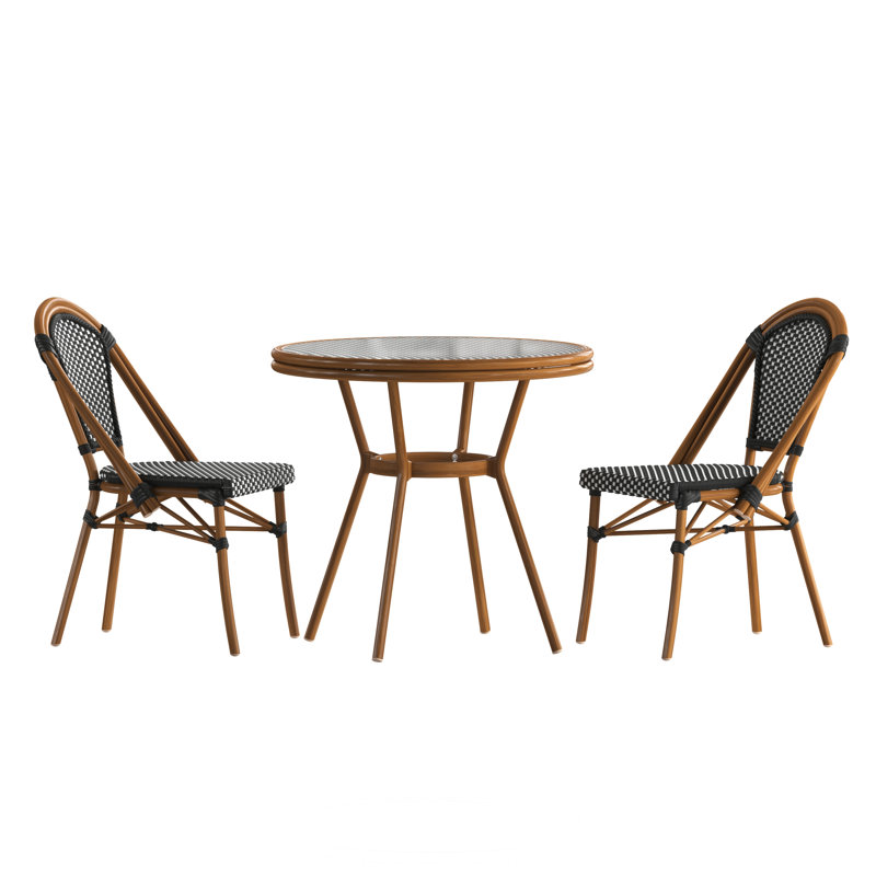 Ensemble bistro commercial avec table et chaises Rylan, Brun / Blanc, 2