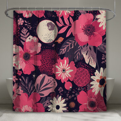Rideaux de douche roses à motif floral extra long