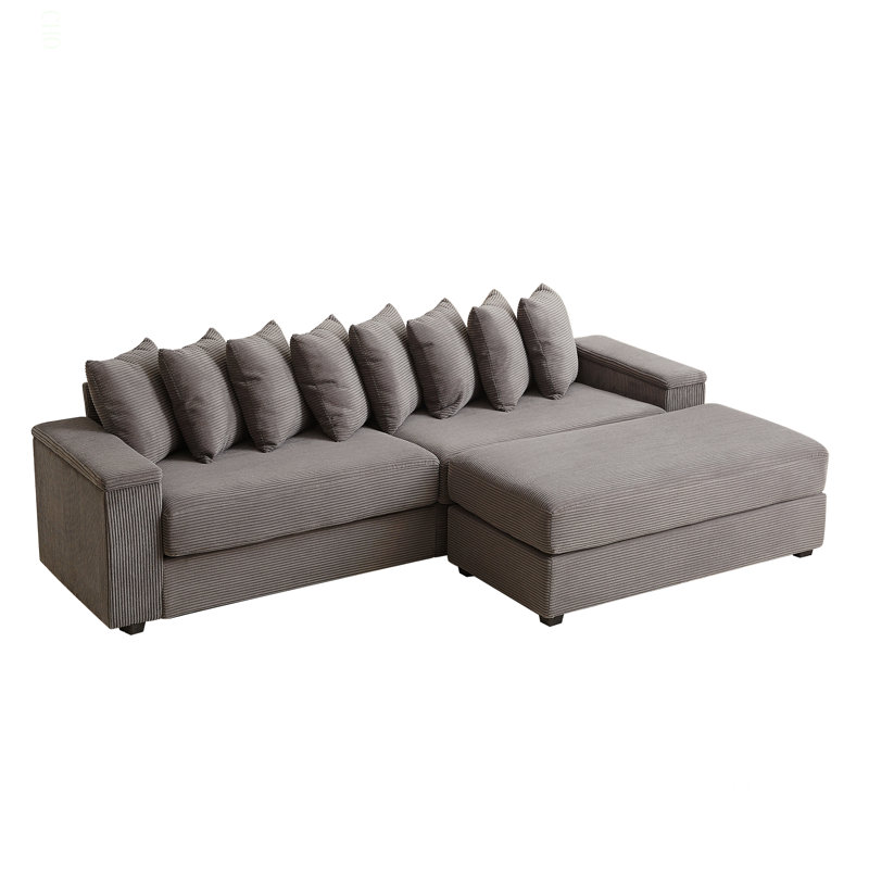 Canapé en L surdimensionné avec méridienne Luxe, Velours côtelé gris