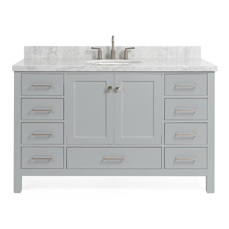Ensemble de meuble-lavabo simple 55 po Cambridge, Gris / Nickel brossé
