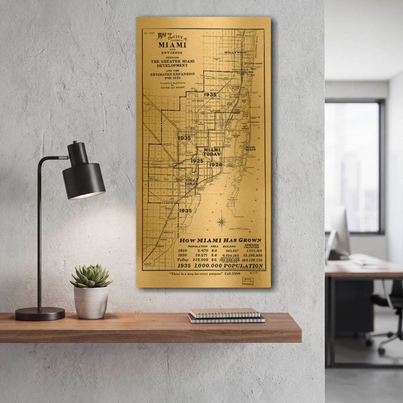 «Carte de Miami 1925», par Wallet, 12 po x 24 po, 12 po x 24 po