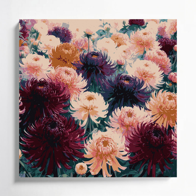 «Botanical Chrysanthemums», art mural sur toile brune, H 16 po x l 16 po