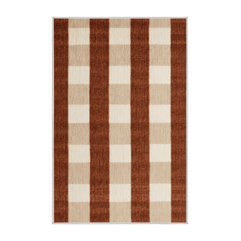 Tapis beige à carreaux lavable à la machine, Rectangulaire 3 pi x 5 pi