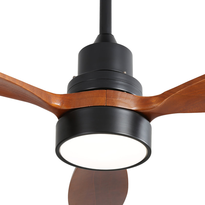 Ventilateur de plafond d'intérieur 52 pouces avec 3 pales en bois massif et télécommande à DEL, Noir mat, Noyer