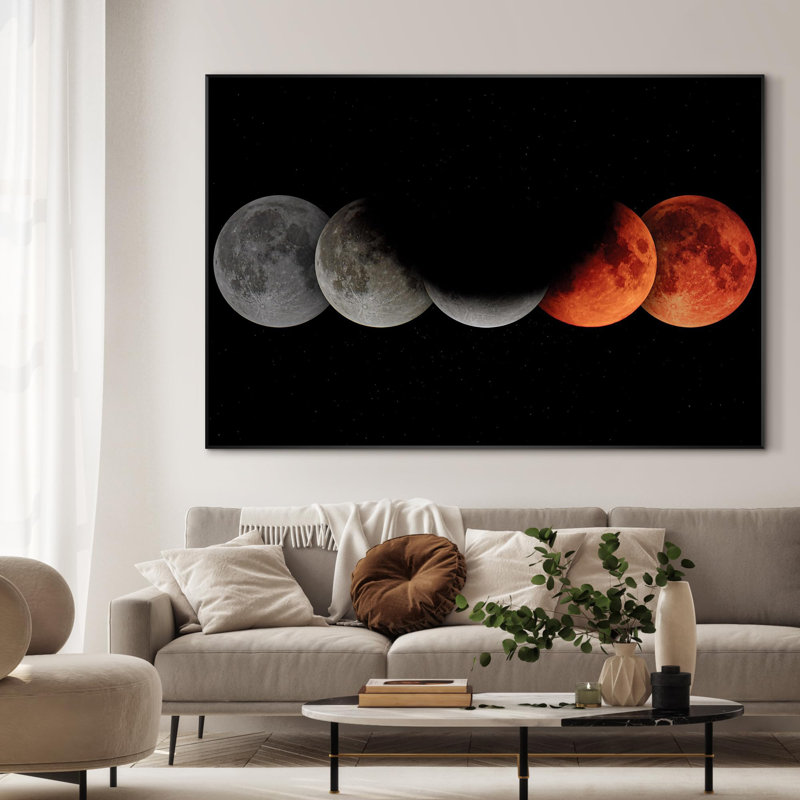 Reproduction d'art encadré lunaire, Phares lunaires, éclipse, cycle de la lune, très grand, encadré, H 46 po x l 72 po