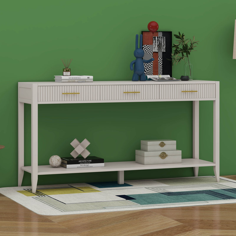 Console d'entrée avec rangement, 3 tiroirs, Beige