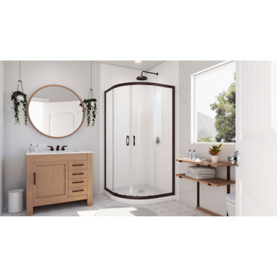 Prime 36" W x 36" D x 74.75" H Semi-Frameless Round Sliding Shower Enclosure with Base Included