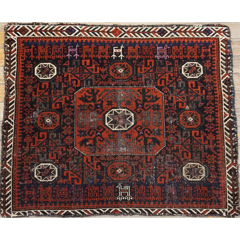 Late 19th Century Small Scatter Size Antique Tribal Afghan Baluch Square Rug