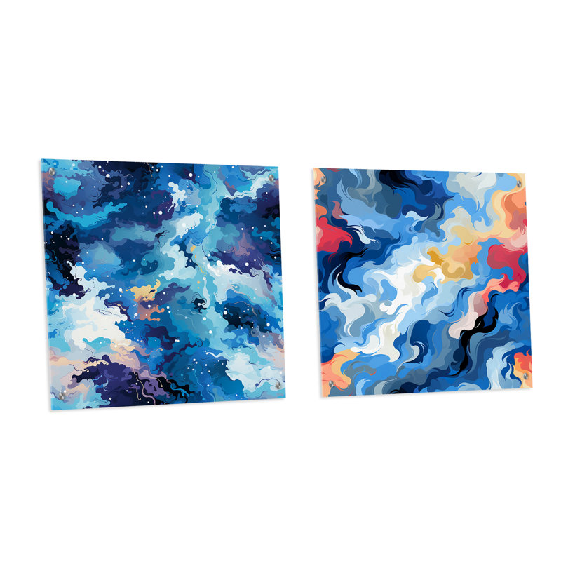 Conaty - Ensemble de 2 abstraites murales en acrylique, H 16 po x l 33 po