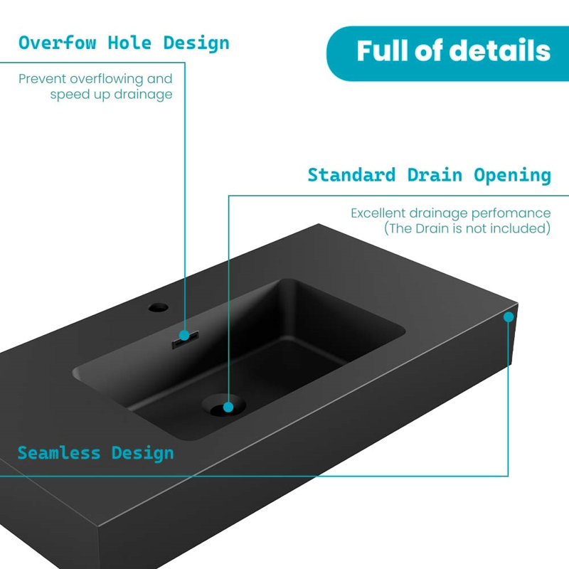 SiK 36 Inch Integrated Sink No Faucet, Black