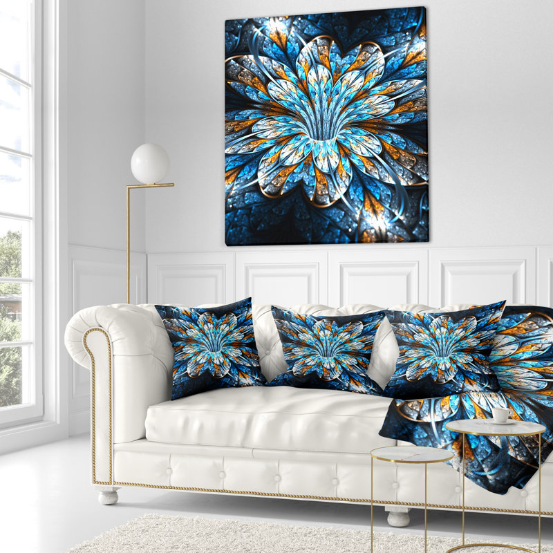 Coussin à imprimé floral turquoise, 16 po x 1 po, Coussin décoratif