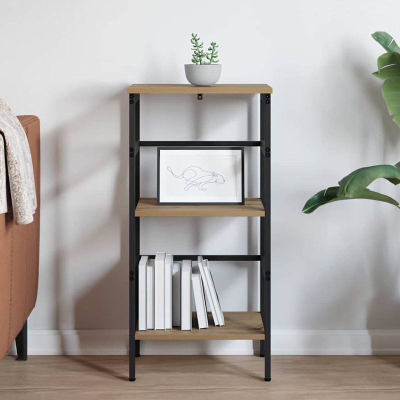Steel Etagere Bookcase, (2 Shelves) 81cm. H x 40cm. W x 29.5cm. D, Artisan Oak
