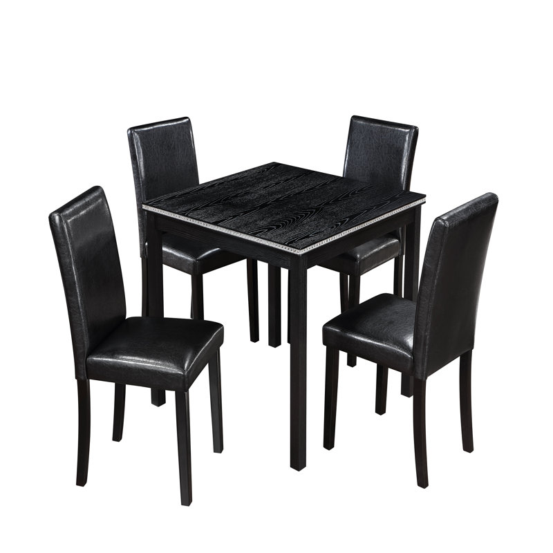 Ensemble de table de salle à manger en bois 5 pièces, ensemble de table de cuisine avec une table carrée et 4 chaises rembourrées, table de salle à manger en bois avec décoration en cristal et ensemble de chaises pour la cuisine, la salle à manger.