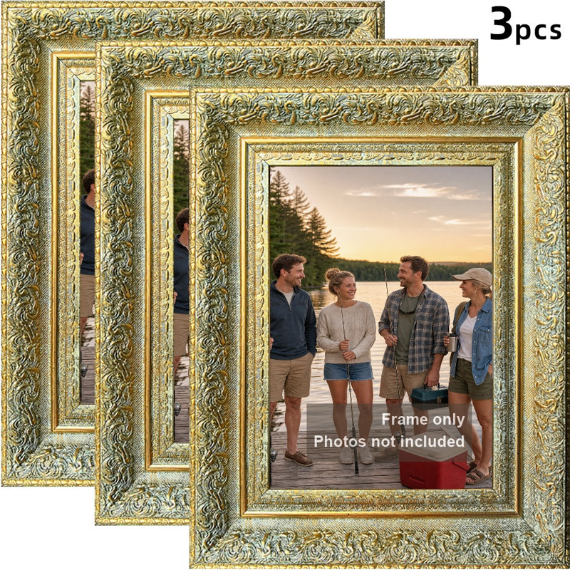 Cadre photo orné 3 pièces 5 "x 7" or antique pour cadeaux d'anniversaire