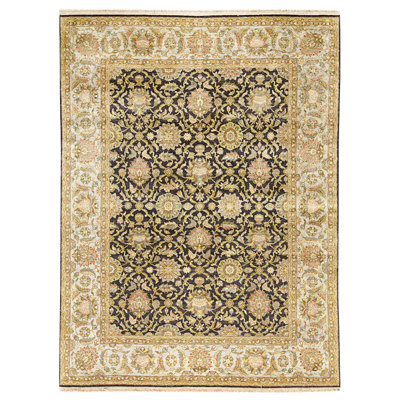 Tapis noir et gris noué à la main de haute qualité